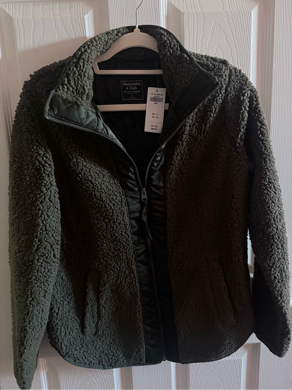 Abercrombie & Fitch Olive Green Sherpa Zip-Up Jacket